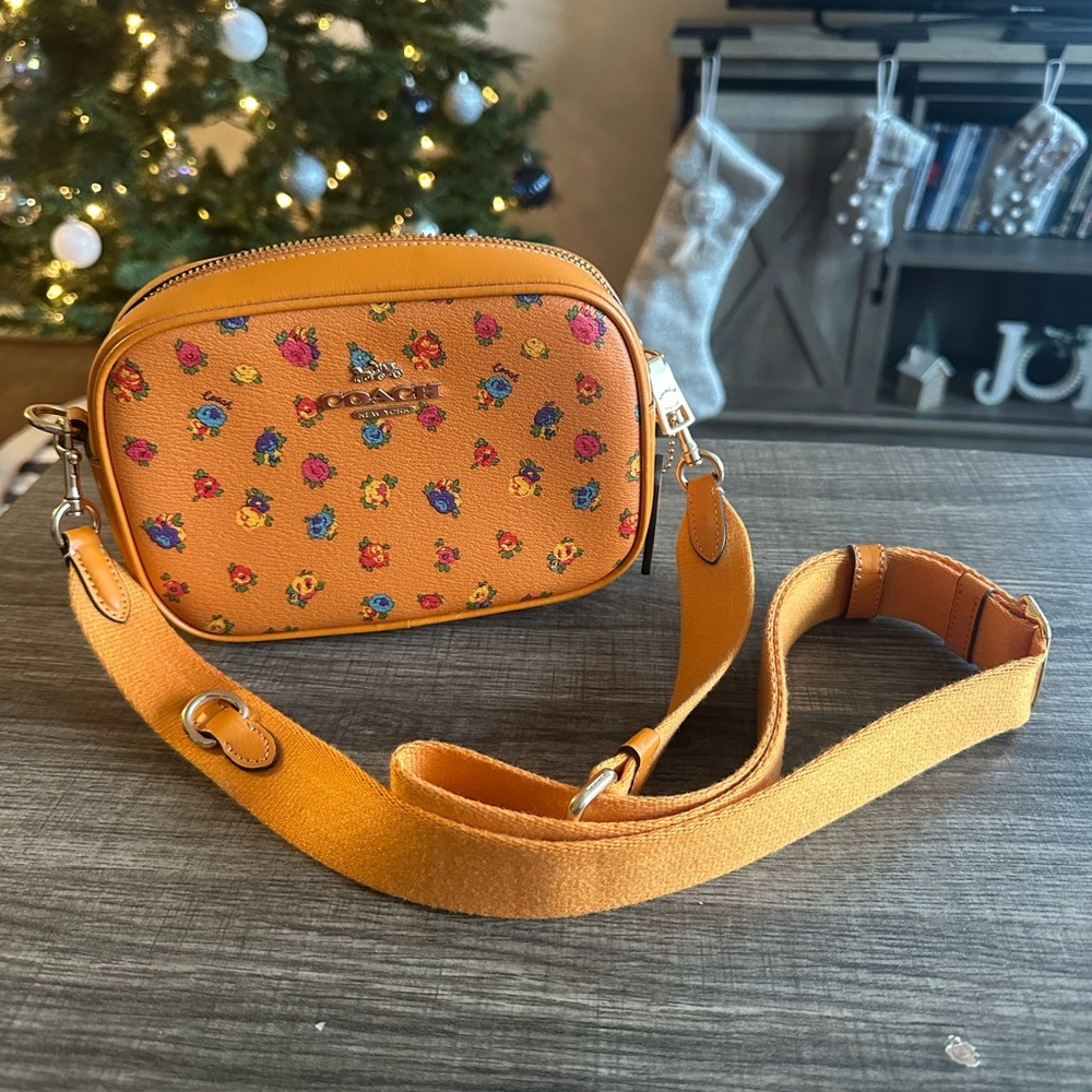 Coach Floral Print Crossbody Bag - Orange